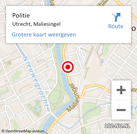 Locatie op kaart van de 112 melding: Politie Utrecht, Maliesingel op 27 maart 2024 16:15