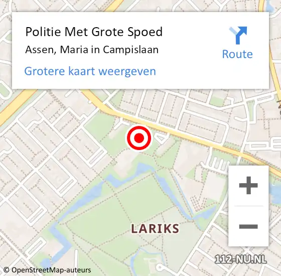 Locatie op kaart van de 112 melding: Politie Met Grote Spoed Naar Assen, Maria in Campislaan op 27 maart 2024 16:15
