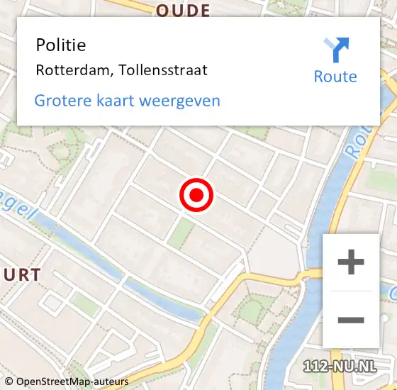 Locatie op kaart van de 112 melding: Politie Rotterdam, Tollensstraat op 27 maart 2024 16:22