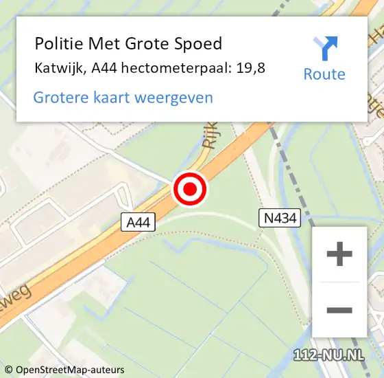 Locatie op kaart van de 112 melding: Politie Met Grote Spoed Naar Katwijk, A44 hectometerpaal: 19,8 op 27 maart 2024 16:23