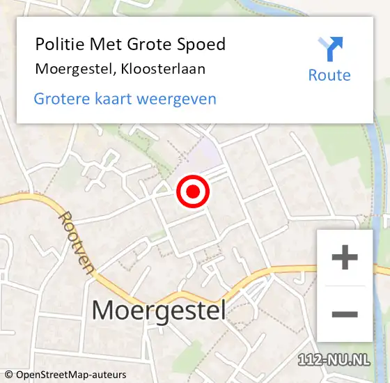 Locatie op kaart van de 112 melding: Politie Met Grote Spoed Naar Moergestel, Kloosterlaan op 27 maart 2024 16:41