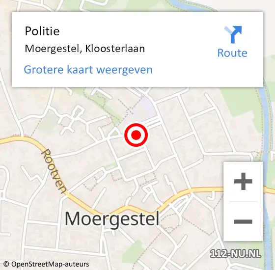 Locatie op kaart van de 112 melding: Politie Moergestel, Kloosterlaan op 27 maart 2024 16:41
