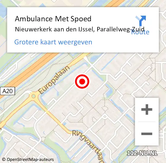 Locatie op kaart van de 112 melding: Ambulance Met Spoed Naar Nieuwerkerk aan den IJssel, Parallelweg-Zuid op 27 maart 2024 16:58