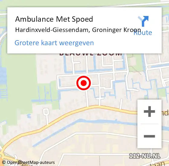 Locatie op kaart van de 112 melding: Ambulance Met Spoed Naar Hardinxveld-Giessendam, Groninger Kroon op 27 maart 2024 17:04