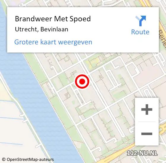 Locatie op kaart van de 112 melding: Brandweer Met Spoed Naar Utrecht, Bevinlaan op 27 maart 2024 17:06