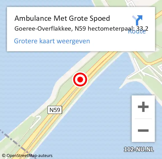 Locatie op kaart van de 112 melding: Ambulance Met Grote Spoed Naar Goeree-Overflakkee, N59 hectometerpaal: 33,2 op 27 maart 2024 17:11