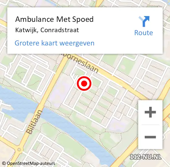 Locatie op kaart van de 112 melding: Ambulance Met Spoed Naar Katwijk, Conradstraat op 27 maart 2024 17:12