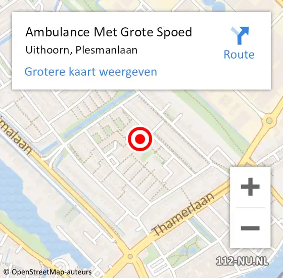 Locatie op kaart van de 112 melding: Ambulance Met Grote Spoed Naar Uithoorn, Plesmanlaan op 27 maart 2024 17:15