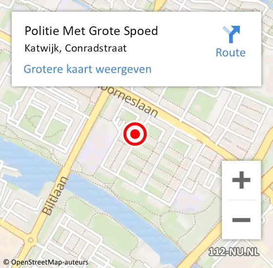 Locatie op kaart van de 112 melding: Politie Met Grote Spoed Naar Katwijk, Conradstraat op 27 maart 2024 17:20