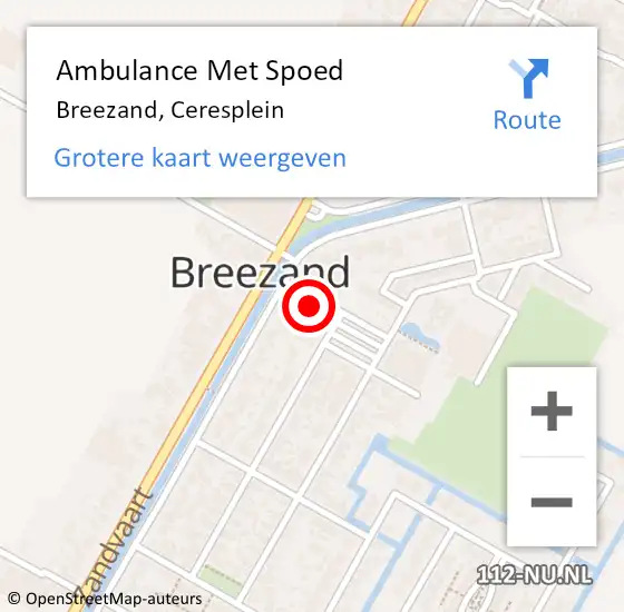 Locatie op kaart van de 112 melding: Ambulance Met Spoed Naar Breezand, Ceresplein op 27 maart 2024 17:32