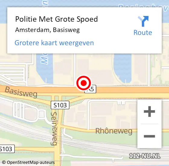 Locatie op kaart van de 112 melding: Politie Met Grote Spoed Naar Amsterdam, Basisweg op 27 maart 2024 17:50