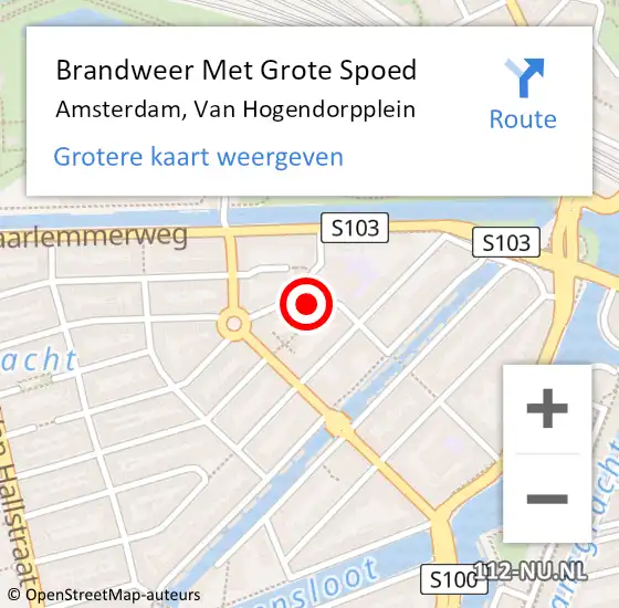 Locatie op kaart van de 112 melding: Brandweer Met Grote Spoed Naar Amsterdam, Van Hogendorpplein op 27 maart 2024 18:07
