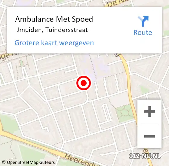Locatie op kaart van de 112 melding: Ambulance Met Spoed Naar IJmuiden, Tuindersstraat op 27 maart 2024 18:10