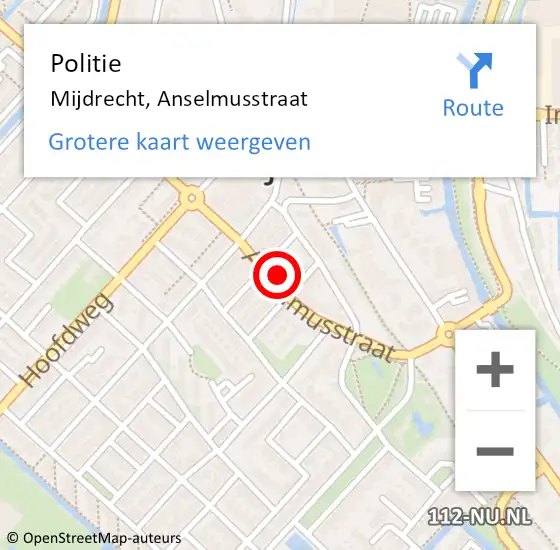 Locatie op kaart van de 112 melding: Politie Mijdrecht, Anselmusstraat op 27 maart 2024 18:12