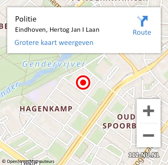 Locatie op kaart van de 112 melding: Politie Eindhoven, Hertog Jan I Laan op 27 maart 2024 18:15