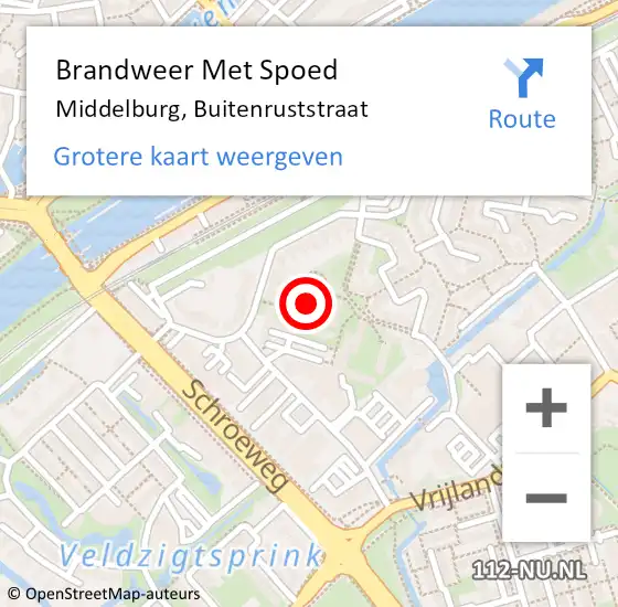 Locatie op kaart van de 112 melding: Brandweer Met Spoed Naar Middelburg, Buitenruststraat op 27 maart 2024 18:34