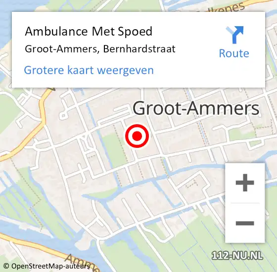 Locatie op kaart van de 112 melding: Ambulance Met Spoed Naar Groot-Ammers, Bernhardstraat op 27 maart 2024 18:37