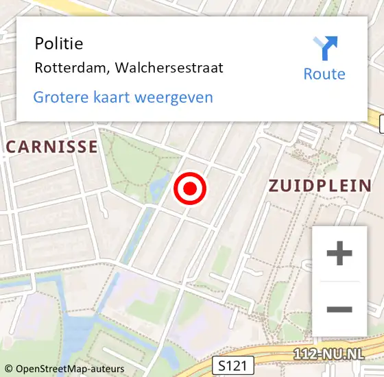 Locatie op kaart van de 112 melding: Politie Rotterdam, Walchersestraat op 27 maart 2024 18:44