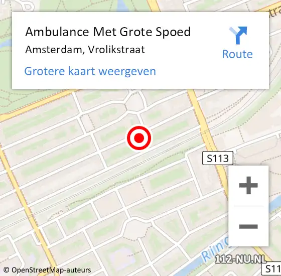 Locatie op kaart van de 112 melding: Ambulance Met Grote Spoed Naar Amsterdam, Vrolikstraat op 27 maart 2024 18:47