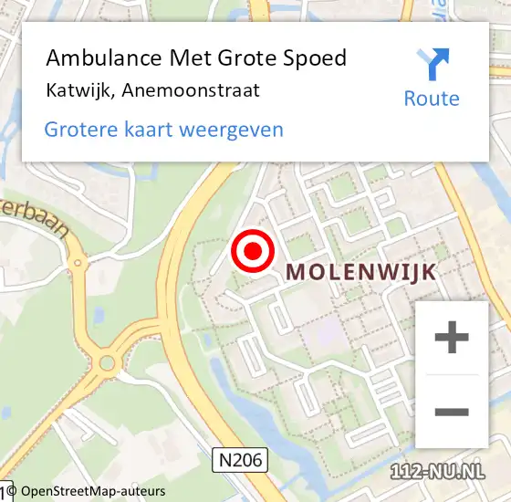 Locatie op kaart van de 112 melding: Ambulance Met Grote Spoed Naar Katwijk, Anemoonstraat op 27 maart 2024 19:34