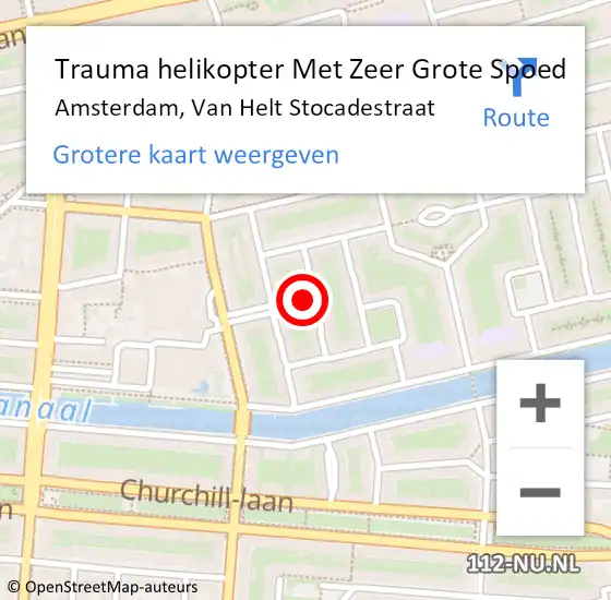 Locatie op kaart van de 112 melding: Trauma helikopter Met Zeer Grote Spoed Naar Amsterdam, Van Helt Stocadestraat op 27 maart 2024 19:38