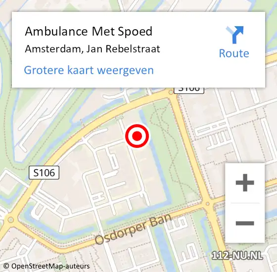 Locatie op kaart van de 112 melding: Ambulance Met Spoed Naar Amsterdam, Jan Rebelstraat op 27 maart 2024 19:46