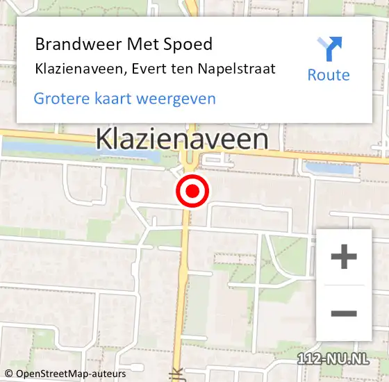 Locatie op kaart van de 112 melding: Brandweer Met Spoed Naar Klazienaveen, Evert ten Napelstraat op 27 maart 2024 19:51