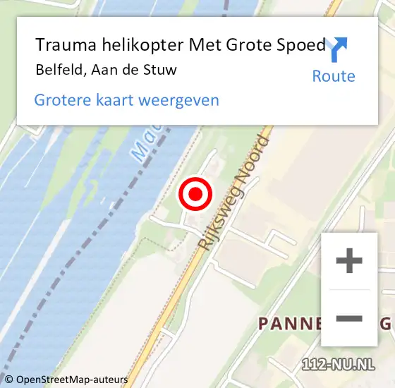 Locatie op kaart van de 112 melding: Trauma helikopter Met Grote Spoed Naar Belfeld, Aan de Stuw op 27 maart 2024 19:56