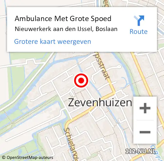 Locatie op kaart van de 112 melding: Ambulance Met Grote Spoed Naar Nieuwerkerk aan den IJssel, Boslaan op 27 maart 2024 20:40