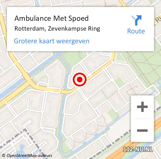 Locatie op kaart van de 112 melding: Ambulance Met Spoed Naar Rotterdam, Zevenkampse Ring op 27 maart 2024 20:47