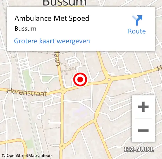 Locatie op kaart van de 112 melding: Ambulance Met Spoed Naar Bussum op 27 maart 2024 20:50
