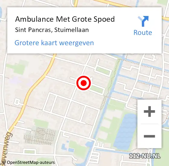 Locatie op kaart van de 112 melding: Ambulance Met Grote Spoed Naar Sint Pancras, Stuimellaan op 27 maart 2024 21:13