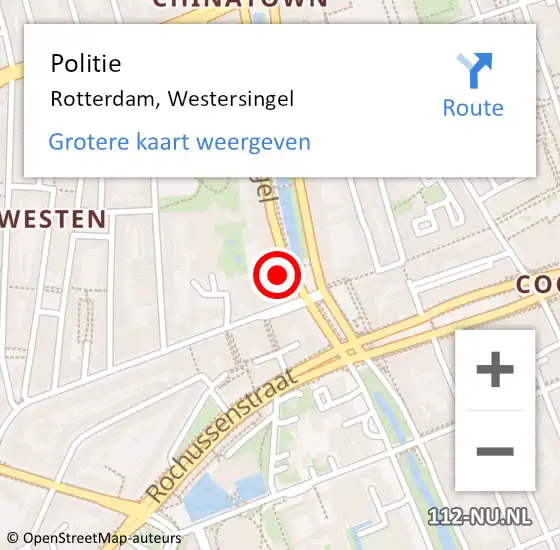 Locatie op kaart van de 112 melding: Politie Rotterdam, Westersingel op 27 maart 2024 21:36
