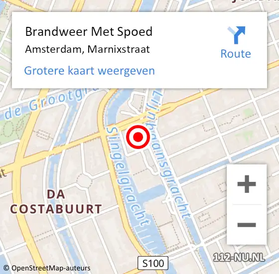 Locatie op kaart van de 112 melding: Brandweer Met Spoed Naar Amsterdam, Marnixstraat op 27 maart 2024 21:49