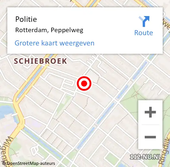 Locatie op kaart van de 112 melding: Politie Rotterdam, Peppelweg op 27 maart 2024 21:56