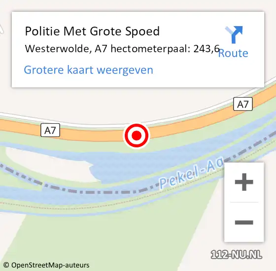 Locatie op kaart van de 112 melding: Politie Met Grote Spoed Naar Westerwolde, A7 hectometerpaal: 243,6 op 27 maart 2024 21:57