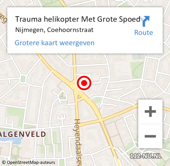Locatie op kaart van de 112 melding: Trauma helikopter Met Grote Spoed Naar Nijmegen, Coehoornstraat op 27 maart 2024 22:02
