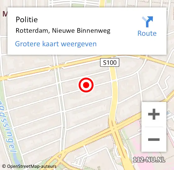Locatie op kaart van de 112 melding: Politie Rotterdam, Nieuwe Binnenweg op 27 maart 2024 22:04