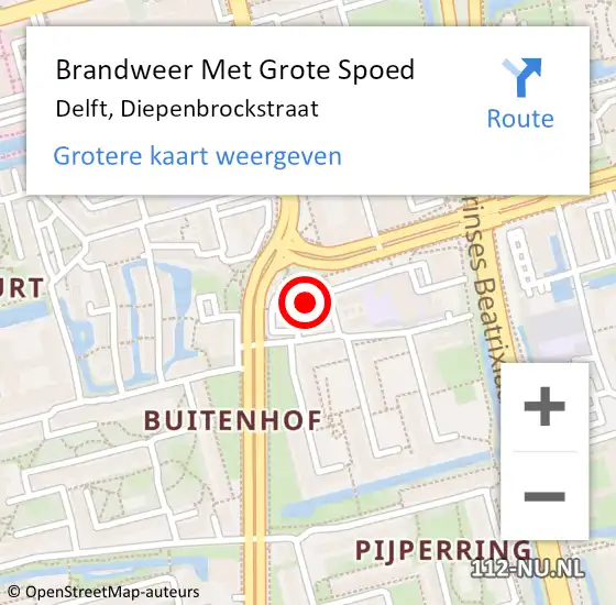 Locatie op kaart van de 112 melding: Brandweer Met Grote Spoed Naar Delft, Diepenbrockstraat op 27 maart 2024 22:13