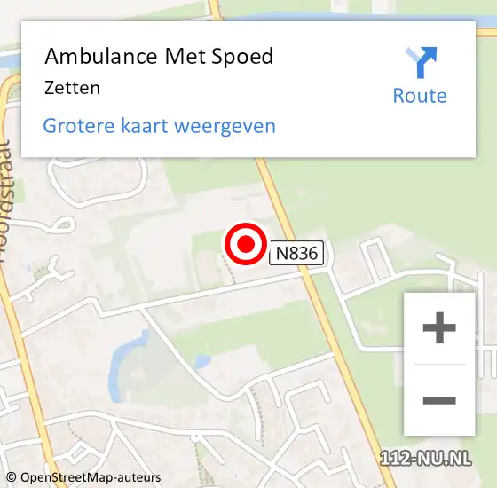 Locatie op kaart van de 112 melding: Ambulance Met Spoed Naar Zetten op 27 maart 2024 22:31