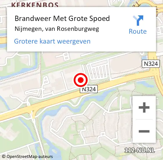 Locatie op kaart van de 112 melding: Brandweer Met Grote Spoed Naar Nijmegen, van Rosenburgweg op 27 maart 2024 22:37