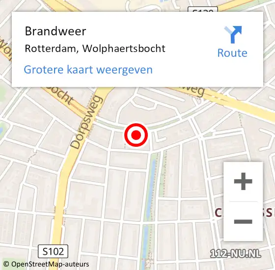 Locatie op kaart van de 112 melding: Brandweer Rotterdam, Wolphaertsbocht op 27 maart 2024 22:56
