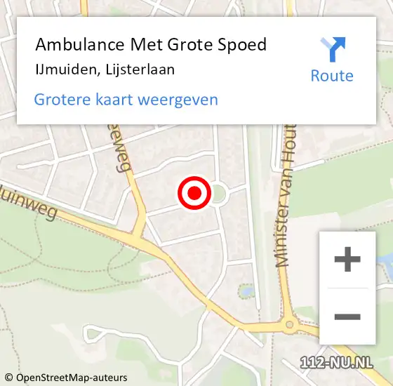 Locatie op kaart van de 112 melding: Ambulance Met Grote Spoed Naar IJmuiden, Lijsterlaan op 27 maart 2024 23:13