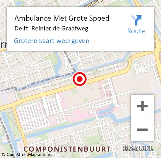 Locatie op kaart van de 112 melding: Ambulance Met Grote Spoed Naar Delft, Reinier de Graafweg op 28 maart 2024 00:19