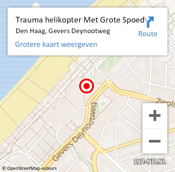 Locatie op kaart van de 112 melding: Trauma helikopter Met Grote Spoed Naar Den Haag, Gevers Deynootweg op 28 maart 2024 03:32
