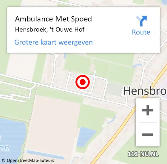 Locatie op kaart van de 112 melding: Ambulance Met Spoed Naar Hensbroek, 't Ouwe Hof op 28 maart 2024 03:47