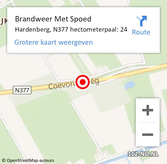 Locatie op kaart van de 112 melding: Brandweer Met Spoed Naar Hardenberg, N377 hectometerpaal: 24 op 28 maart 2024 05:06