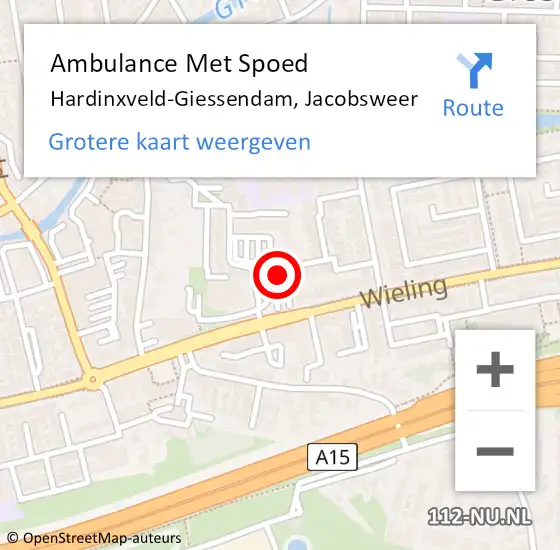 Locatie op kaart van de 112 melding: Ambulance Met Spoed Naar Hardinxveld-Giessendam, Jacobsweer op 28 maart 2024 05:30