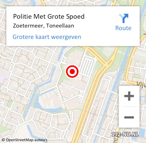 Locatie op kaart van de 112 melding: Politie Met Grote Spoed Naar Zoetermeer, Toneellaan op 28 maart 2024 06:59