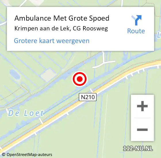 Locatie op kaart van de 112 melding: Ambulance Met Grote Spoed Naar Krimpen aan de Lek, CG Roosweg op 28 maart 2024 07:05